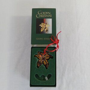 Georg Jensen 2001 Golden Christmas Poinsettia Ornament Gold Crystals 2"